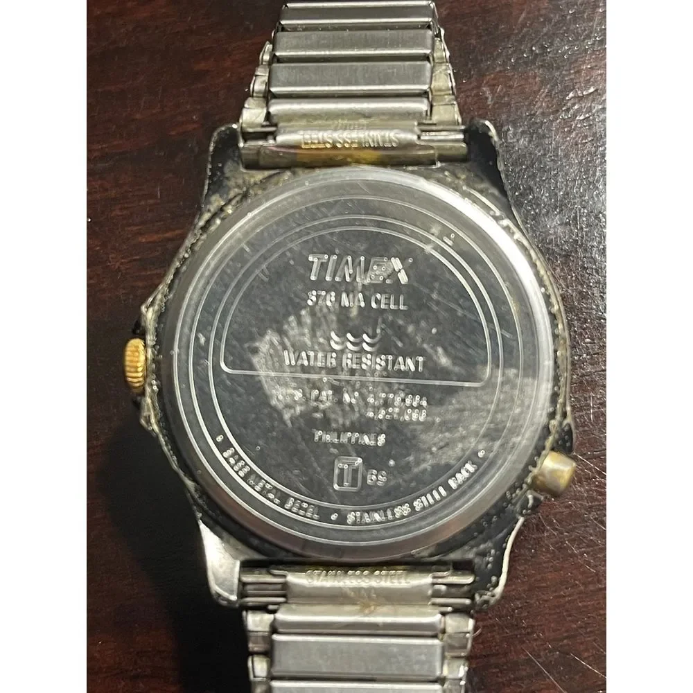 Timex‎ Two-Tone Classic Analog Watch with Gold Bezel and Expandable Band @J